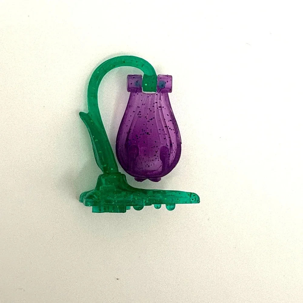 Vintage Polly Pocket Glitter Translucent Purple Flower and Green Stem Accessory